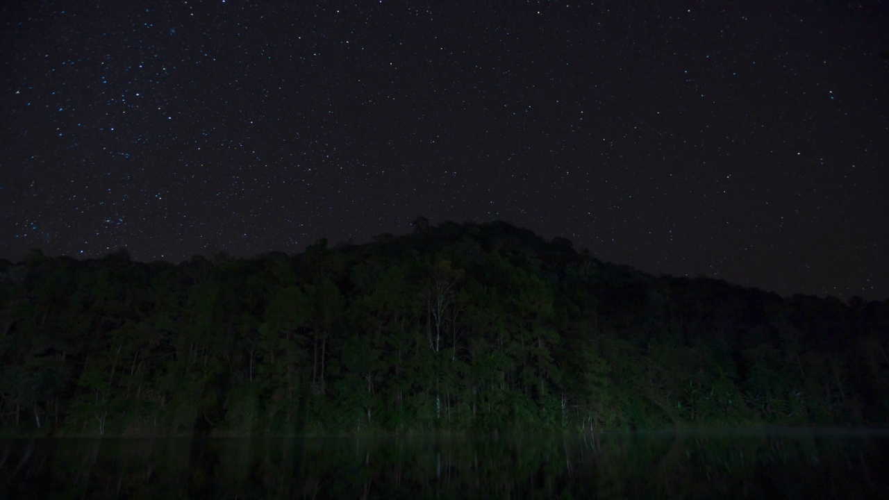 在森林里的水库，星空的时间流逝。视频素材