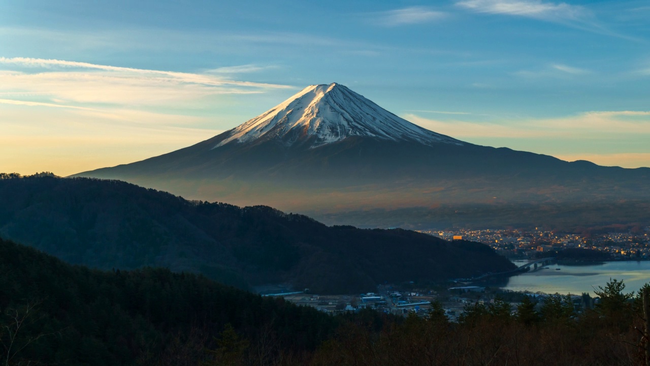 富士山和川口湖的时间流逝。视频素材