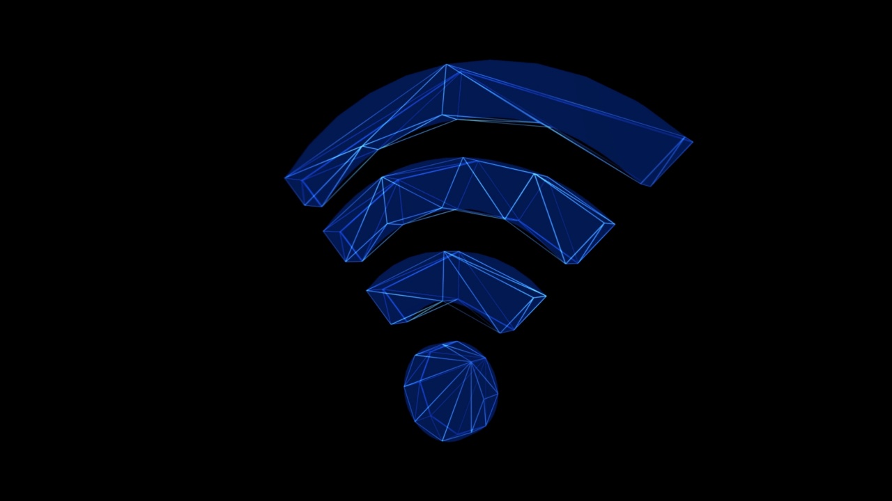 无线网络图标蓝色低聚旋转黑色背景视频素材