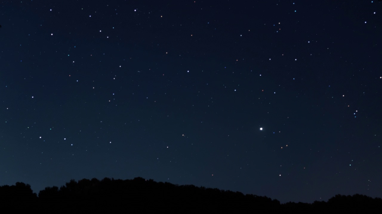 夜空的时间流逝，以星星、黑暗的森林和树木的黑色剪影为背景视频素材