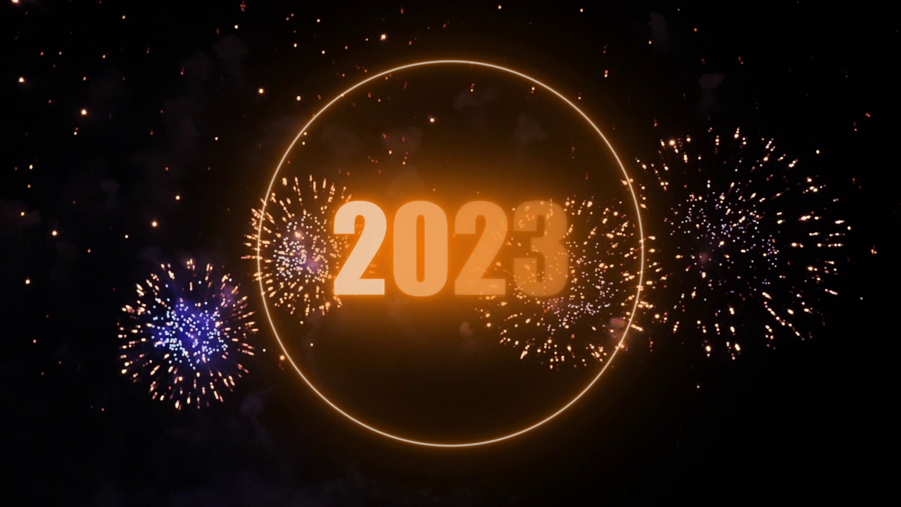 数字2023年与真正的烟花背景视频素材