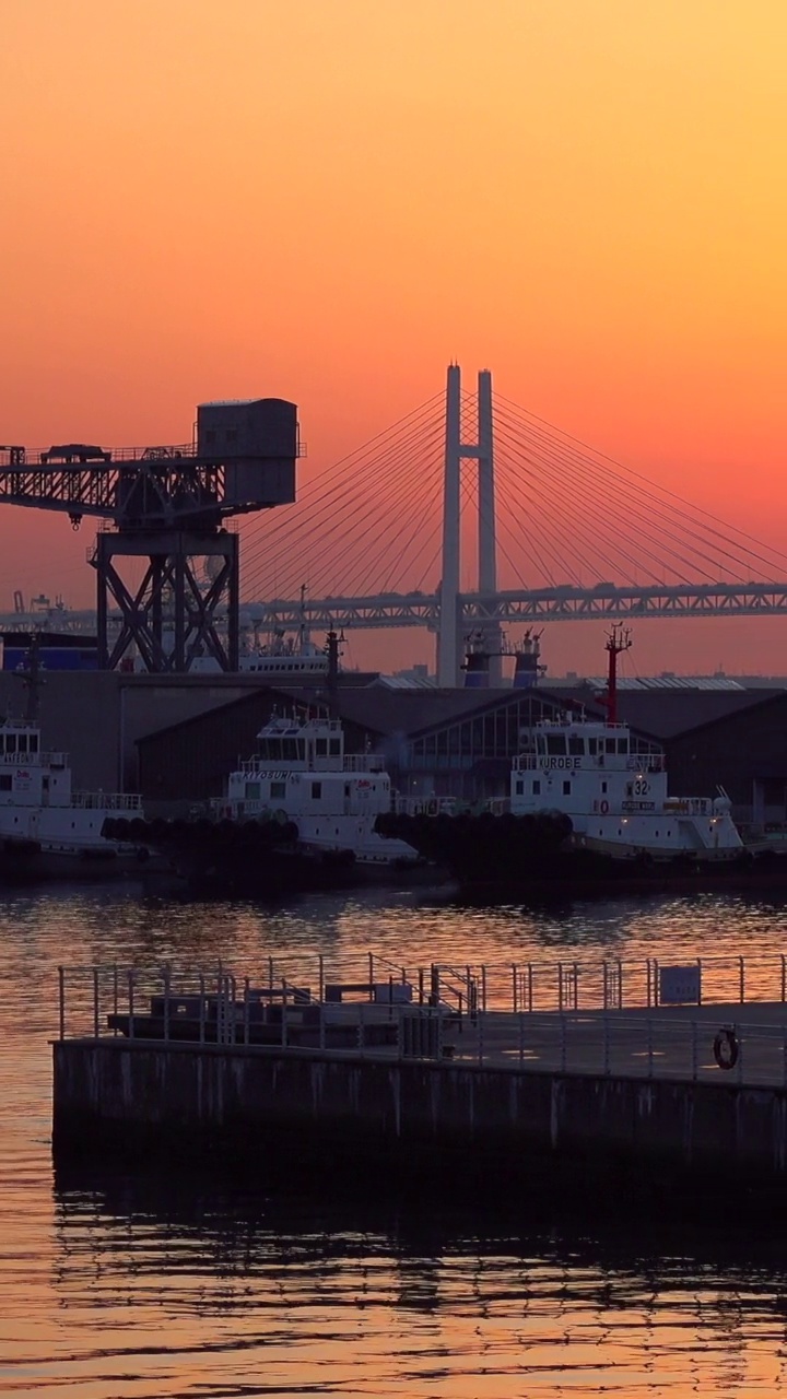 横滨海湾大桥在早晨的景色视频素材