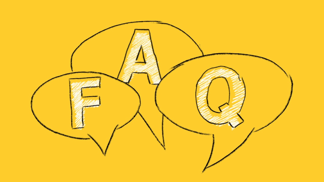 FAQ。常见问题。黄色背景上的字母视频素材