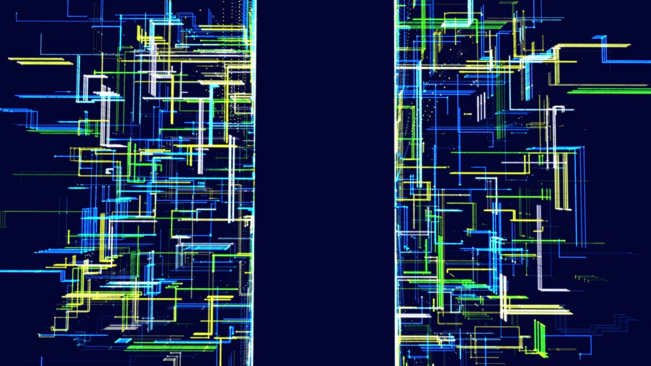 线条构成全息图信息块、ai建筑光网格、信息概念线和带有复制空间的节点。大数据字段。高科技信息技术。Vj循环抽象背景科幻主题视频素材