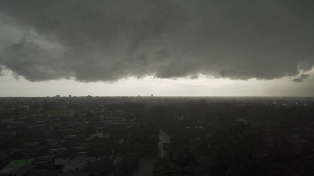 戏剧性的乌云天空伴随着雷声，暴风雨和雨。抽象的自然景观背景。视频素材