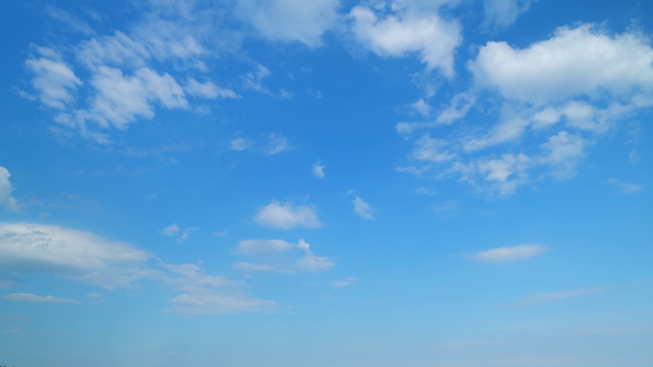 蓝天夏日云景。滚滚浮肿的白色分层云正在移动。时间流逝。视频素材