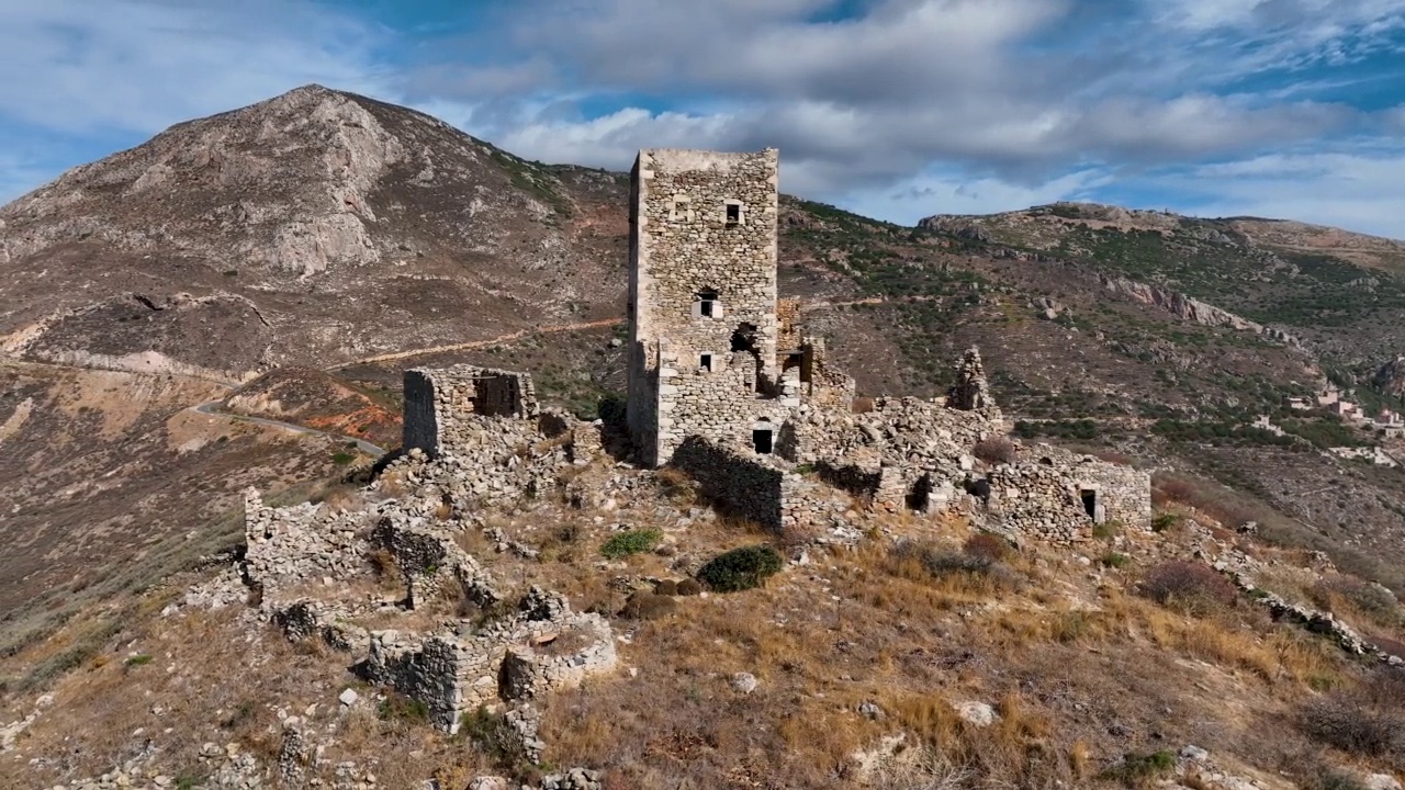 Grigorakaki Pyrgos废墟城堡，马尼半岛，伯罗奔尼撒半岛，希腊视频素材