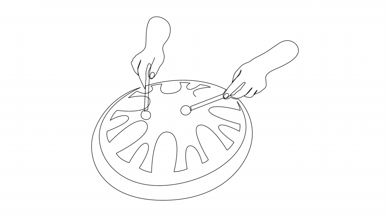 用木棒演奏钢舌鼓。传统民族乐器的连续线条绘制。全长自绘动画。视频素材