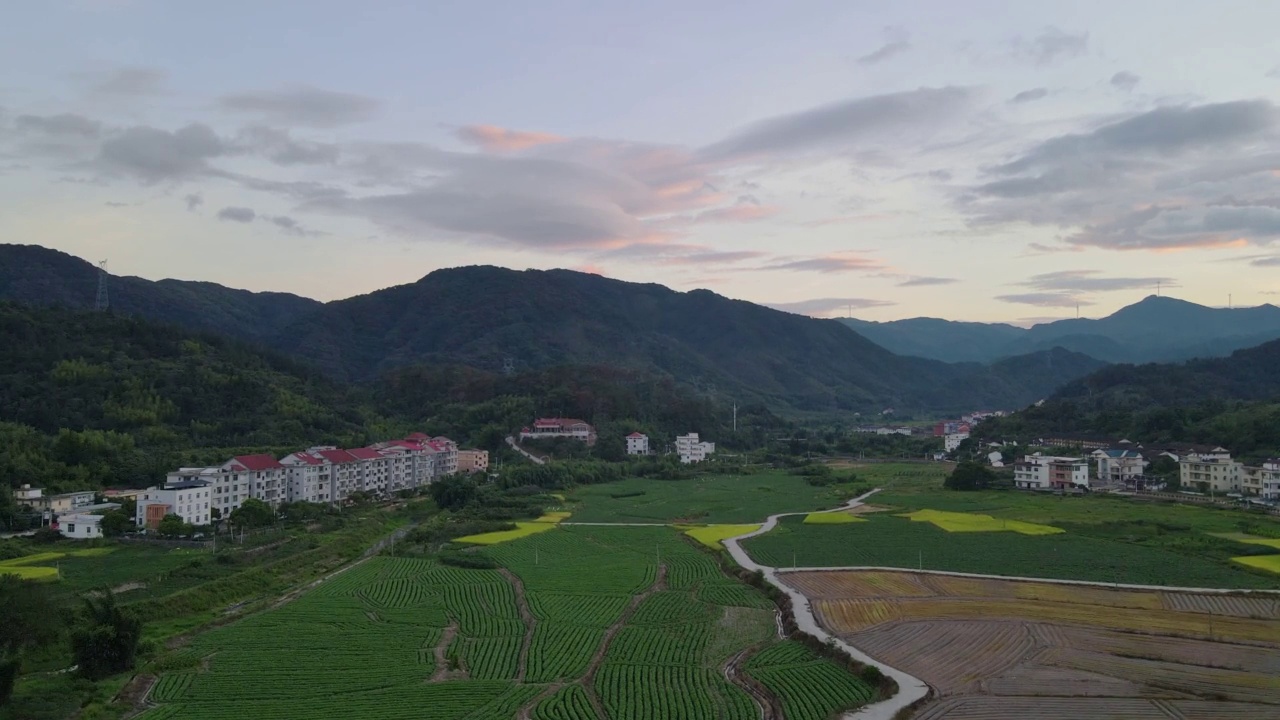 夕阳下的乡村田野和道路视频素材