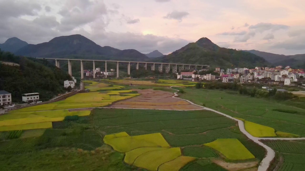 夕阳下的乡村田野和道路视频素材