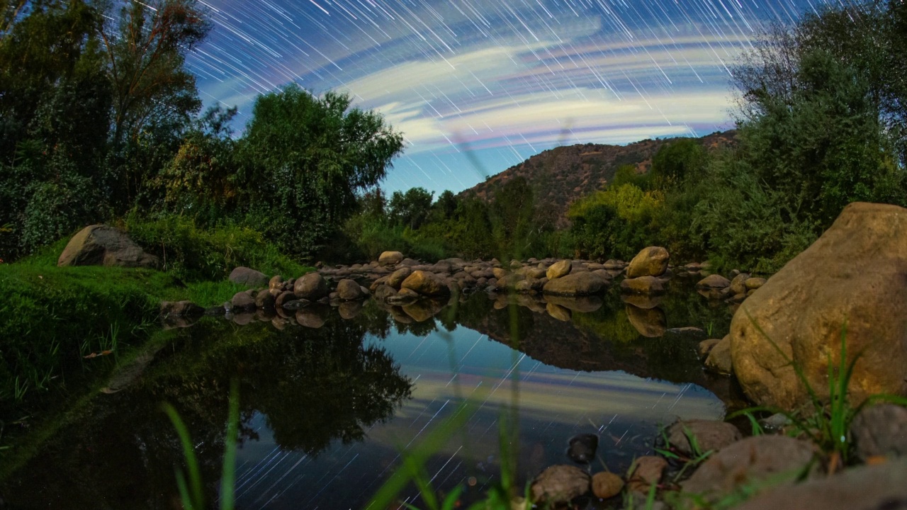 水反射夜空星星轨迹时间流逝视频素材