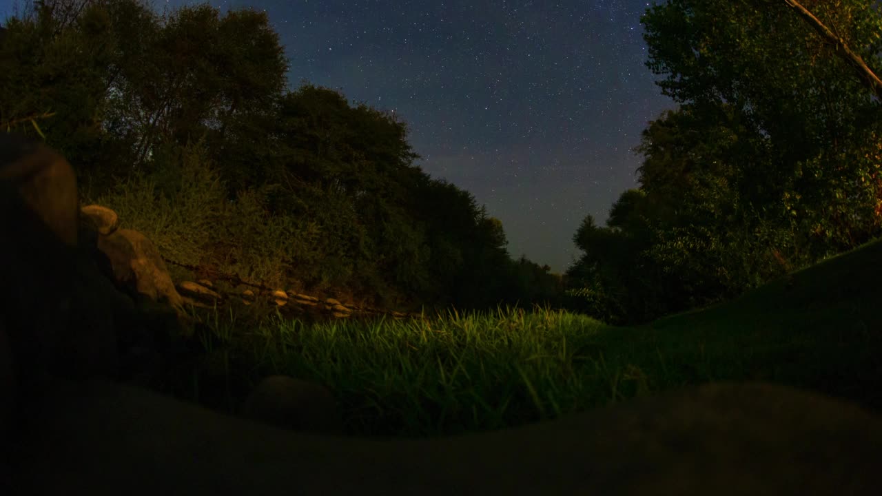 圆形的星星经过河谷的夜晚时光流逝视频素材