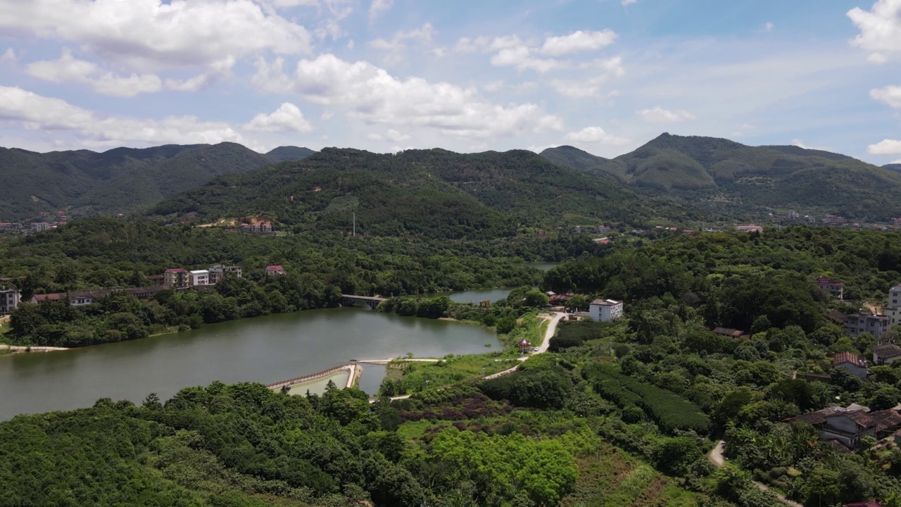 阳光明媚的乡村，森林，河流和道路视频素材