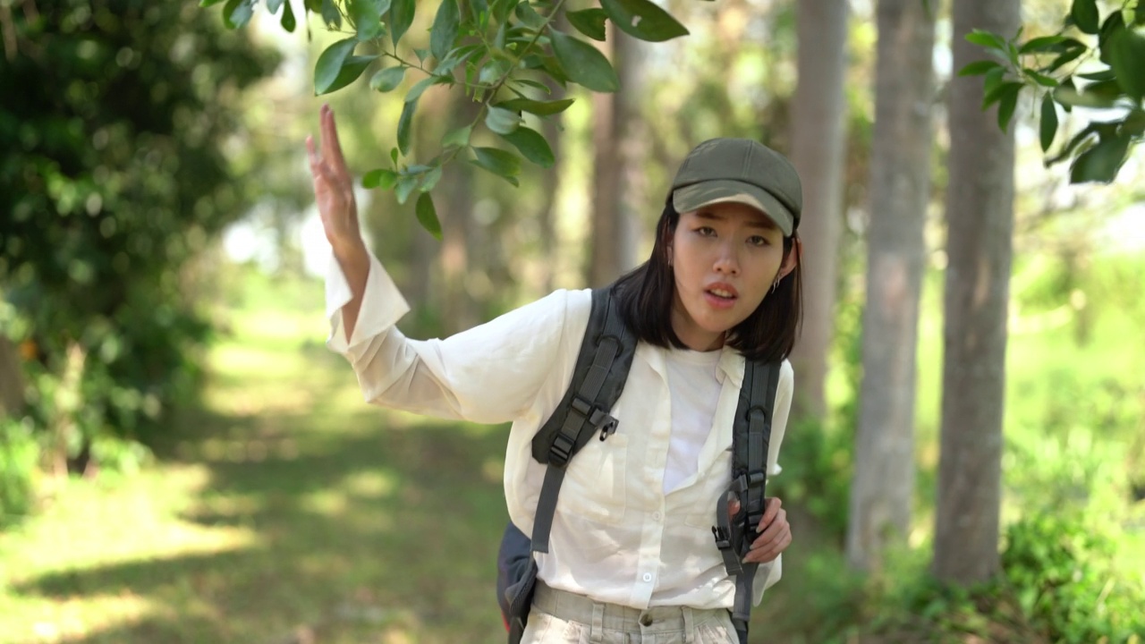 背着背包的女性旅行者。视频素材