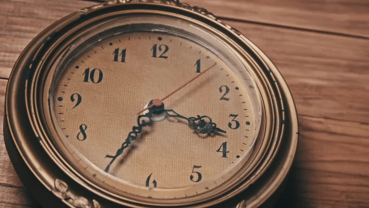 老式复古挂钟与移动的秒针在木制背景视频素材