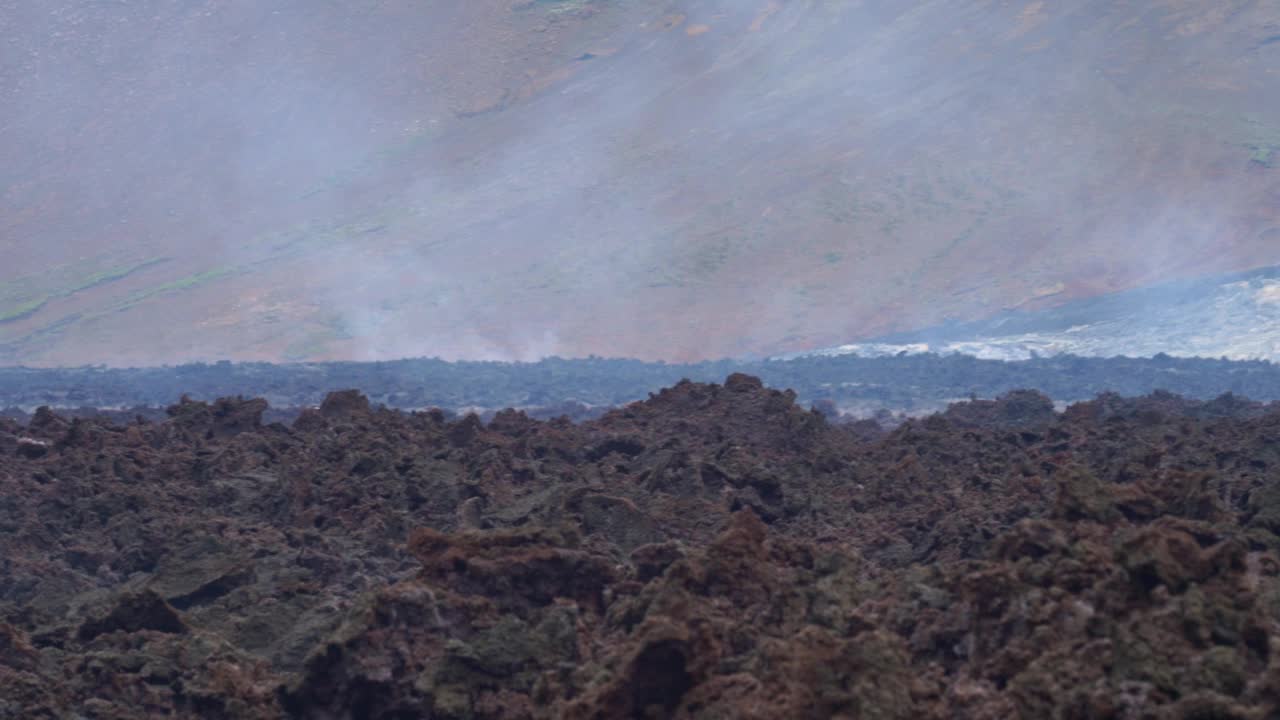 法格拉达尔斯福亚尔火山的熔岩区，熔岩仍在冒烟视频素材