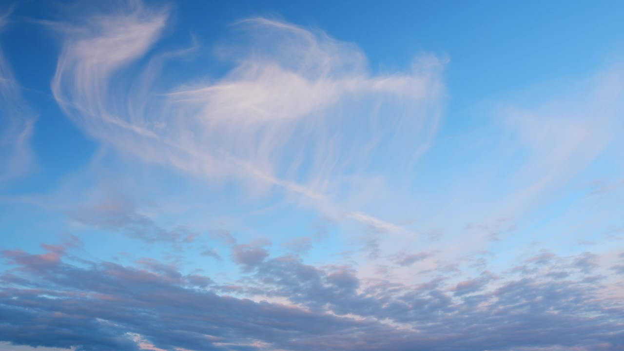 强烈的戏剧性的全景日落。抽象不同的阴影云在日落天空的背景。间隔拍摄。视频素材