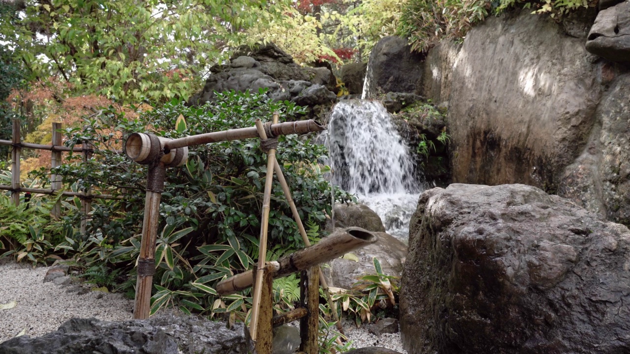 Shishi-odoshi (sōzu) in the Japan Garden.视频素材