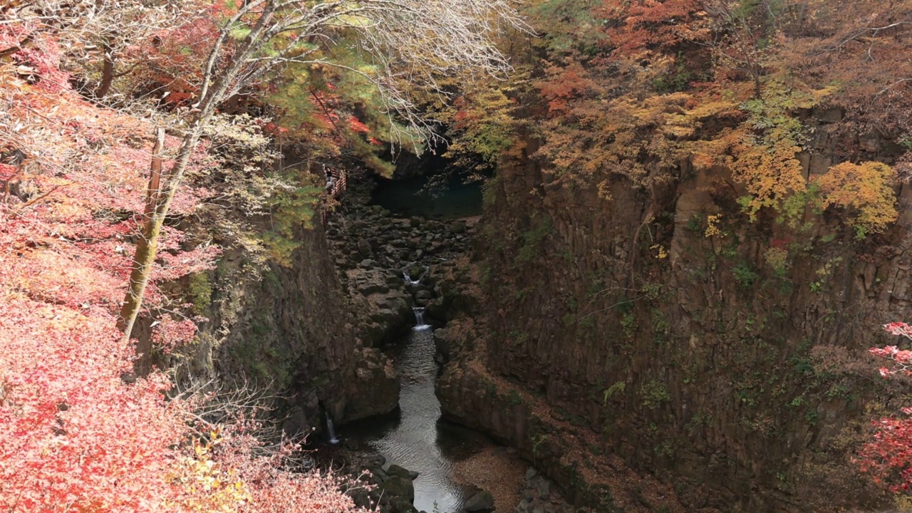 韩国京畿道抱川市Bidulginangpokpo瀑布附近的秋天风景视频素材