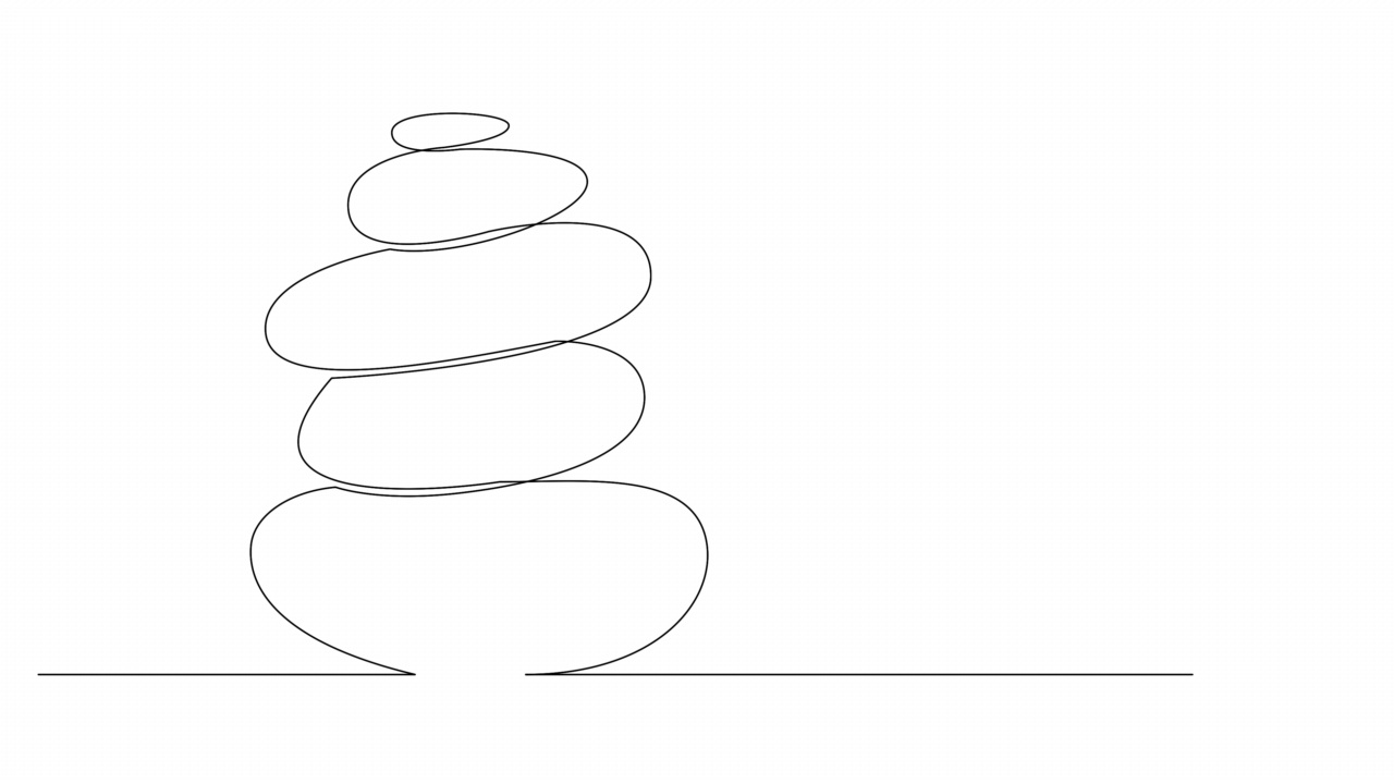 自己画简单的动画堆叠的石头。动画连续的单线绘图。视频素材