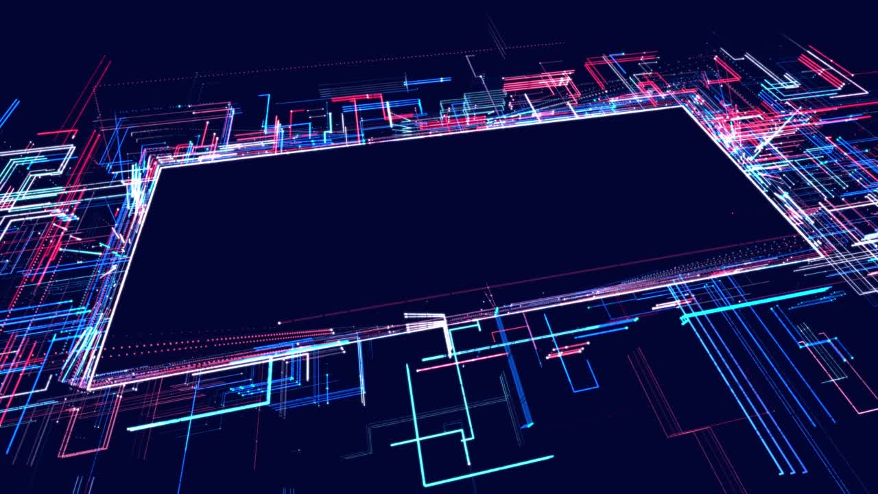 线条构成全息图信息块、ai建筑光网格、信息概念线和带有复制空间的节点。大数据领域。高科技信息技术。Vj循环抽象背景科幻主题视频素材