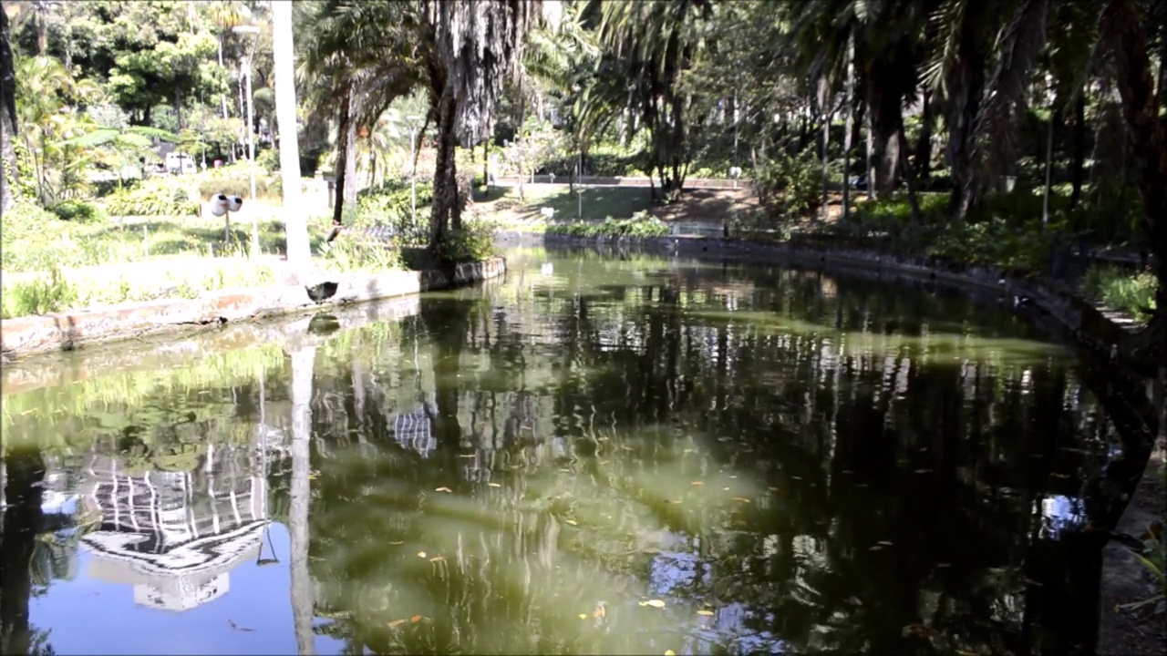 贝洛奥里藏特市区市立公园人工泻湖中的海浪。泻湖里的反射。视频素材