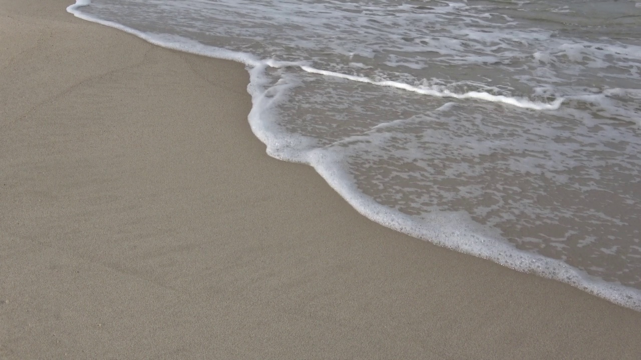 海浪和潮湿的海岸沙滩背景视频素材