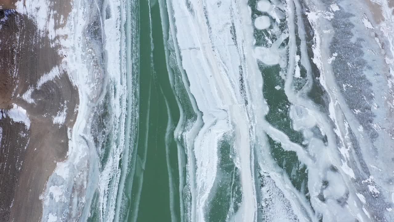 中国西藏的一条冬天结冰的河流。视频素材