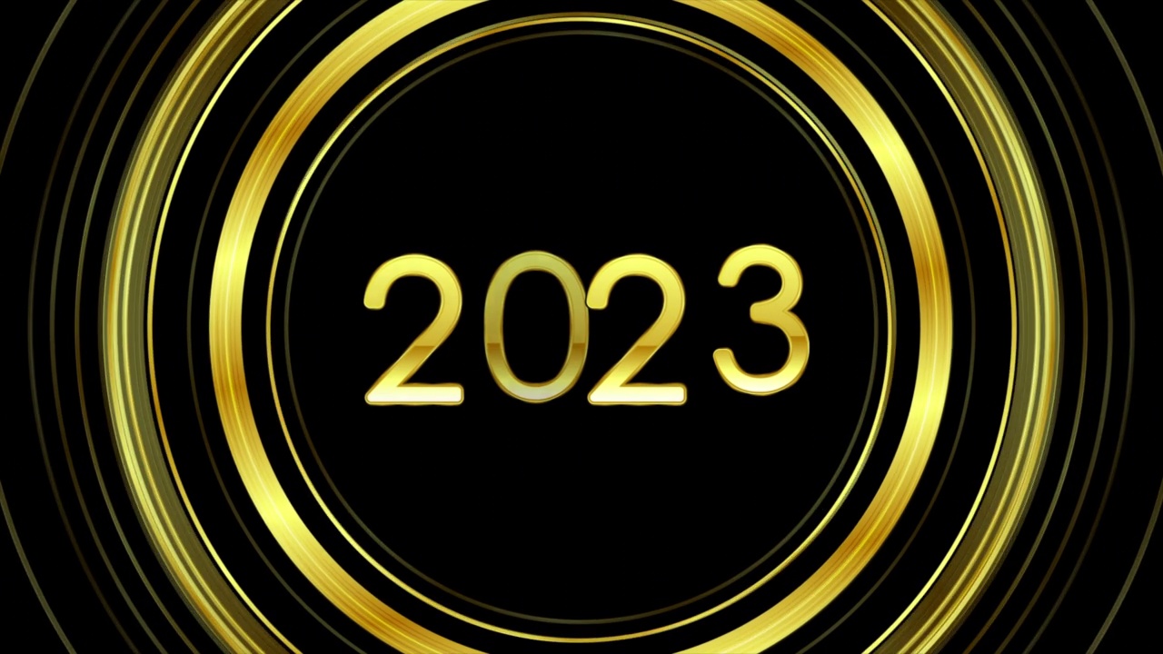 金色新年2023字和光泽戒指抽象运动背景视频素材