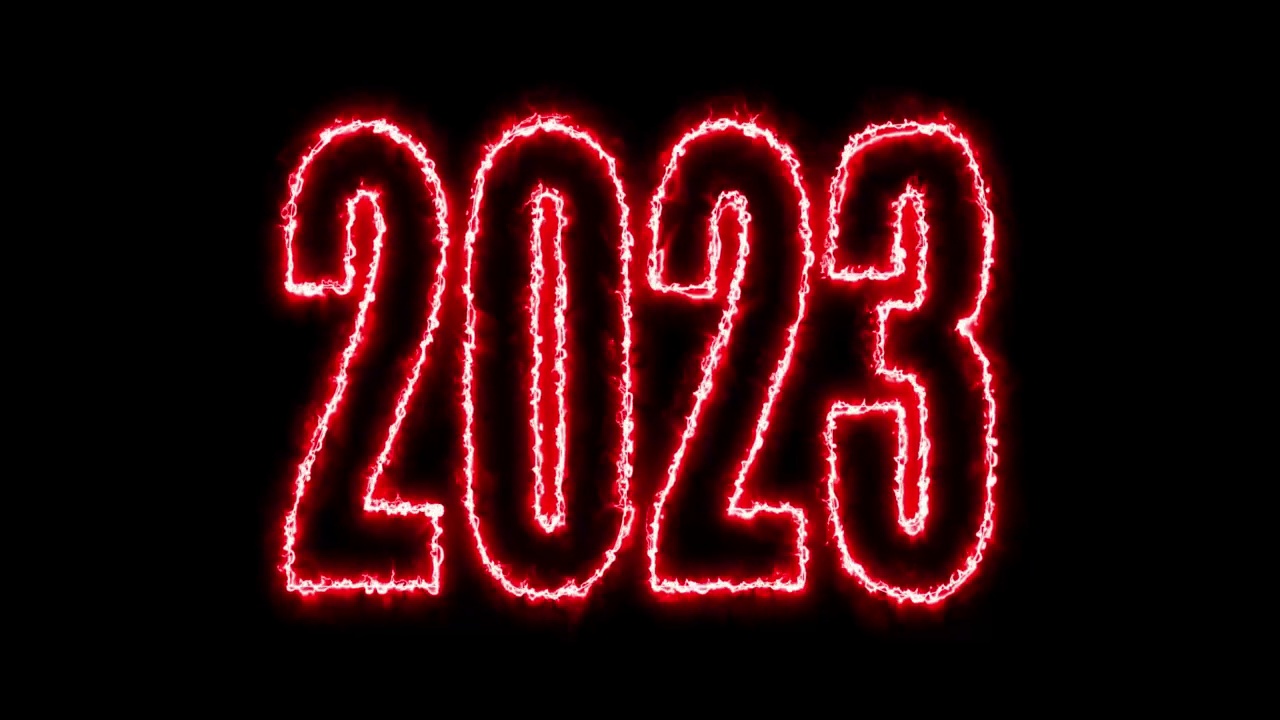 文字2023动画孤立在黑色背景，2023新年，设计模板快乐2023新年概念假期动画卡视频素材