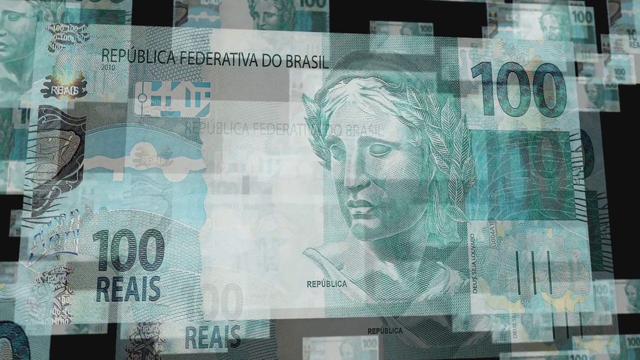 Brazil Real 100 banknote – flying between transparent money视频素材