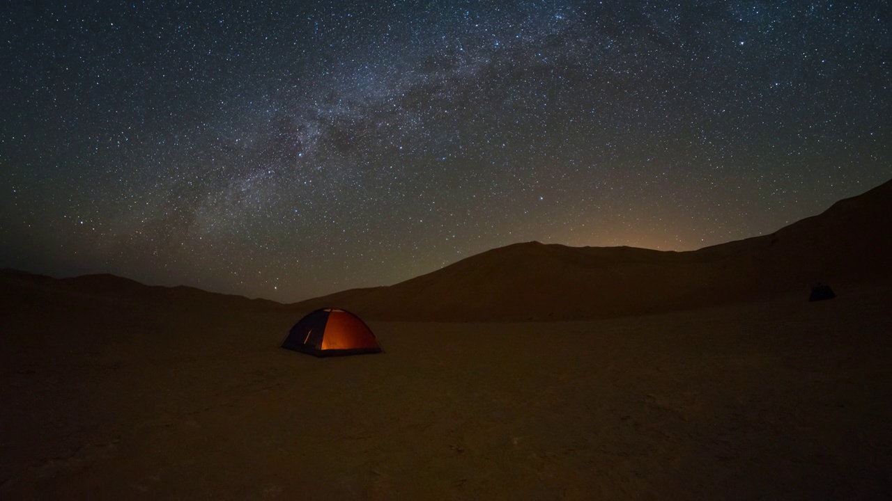 星空银河沙漠露营的4K运动延时。视频素材