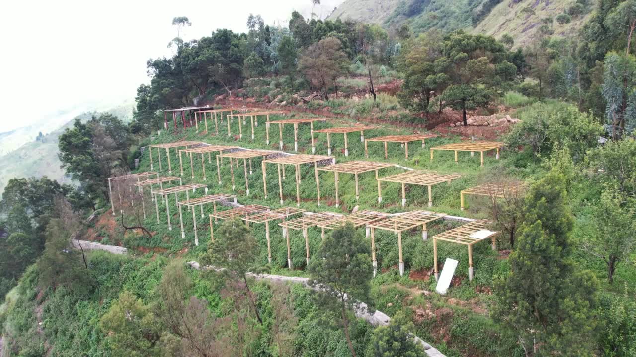 美丽的森林山脉与丘陵上的农田，Kodaikanal，泰米尔纳德邦，印度视频素材