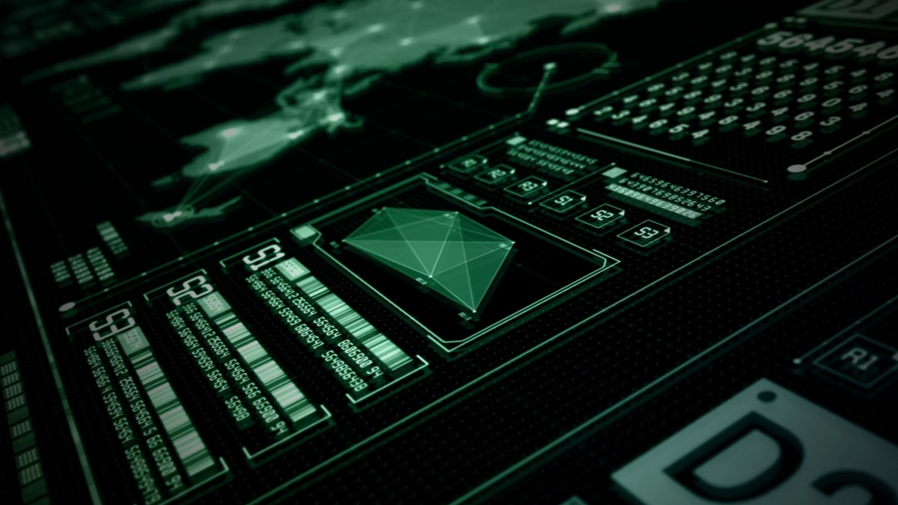 图形仪表盘平视显示和未来用户界面GUI，未来技术数字网络空间和全球网络连接跟踪GPS视频素材