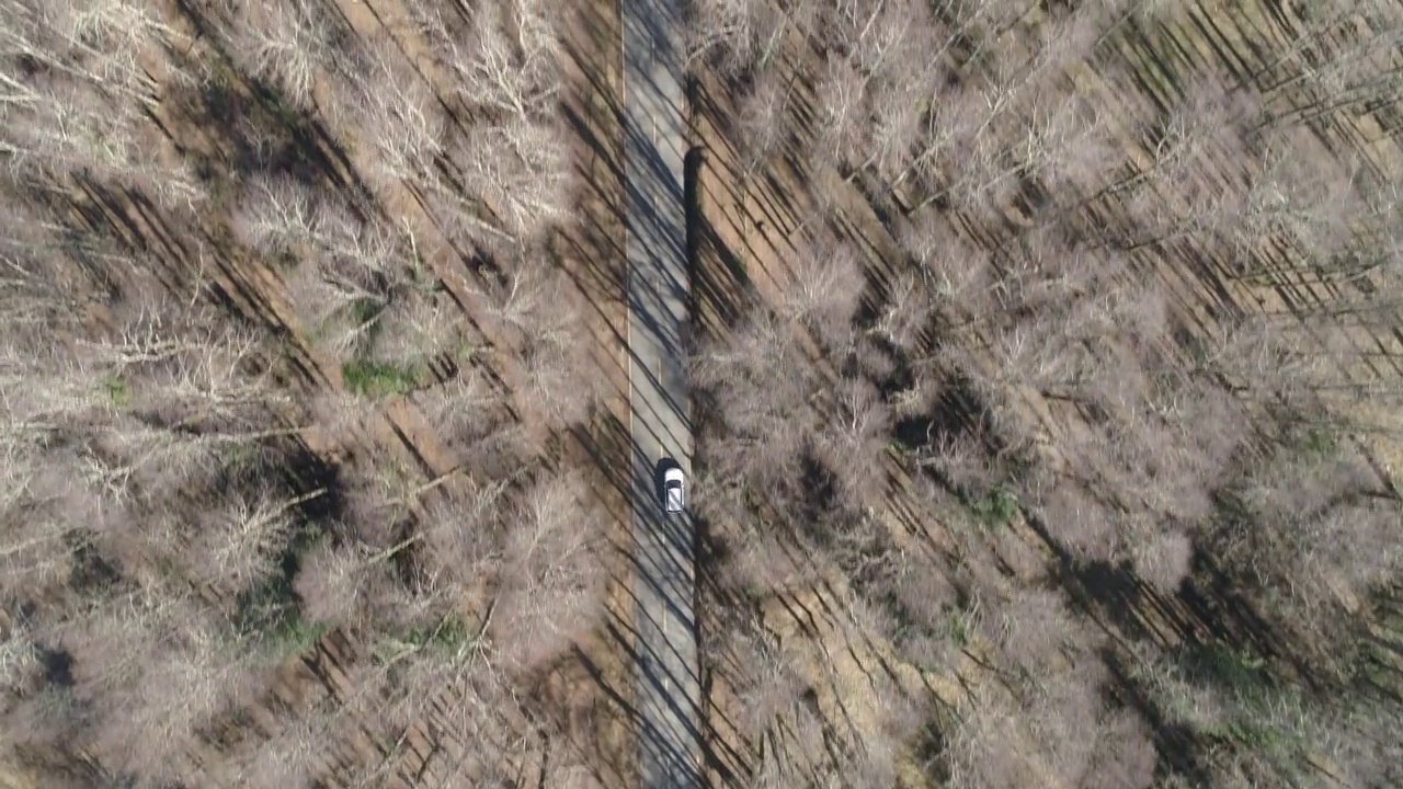 航拍一辆汽车在高速公路上穿过田野视频素材