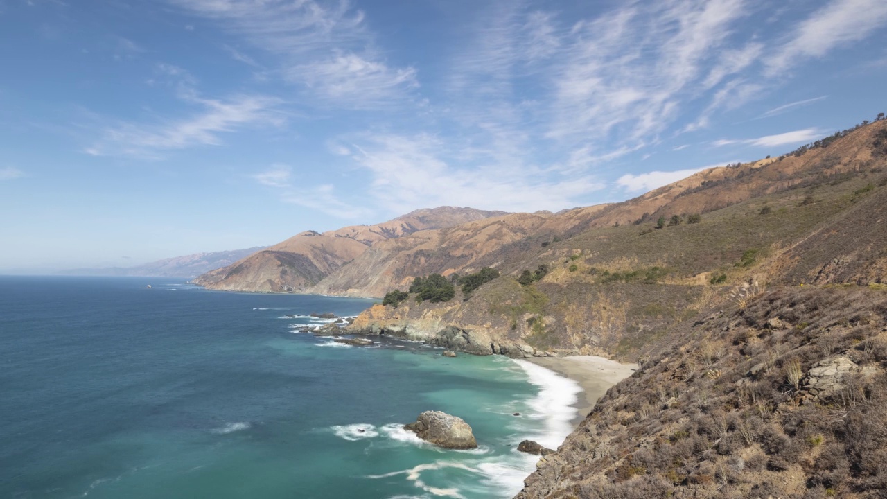 时间流逝的美丽和崎岖的加州海岸线视频素材