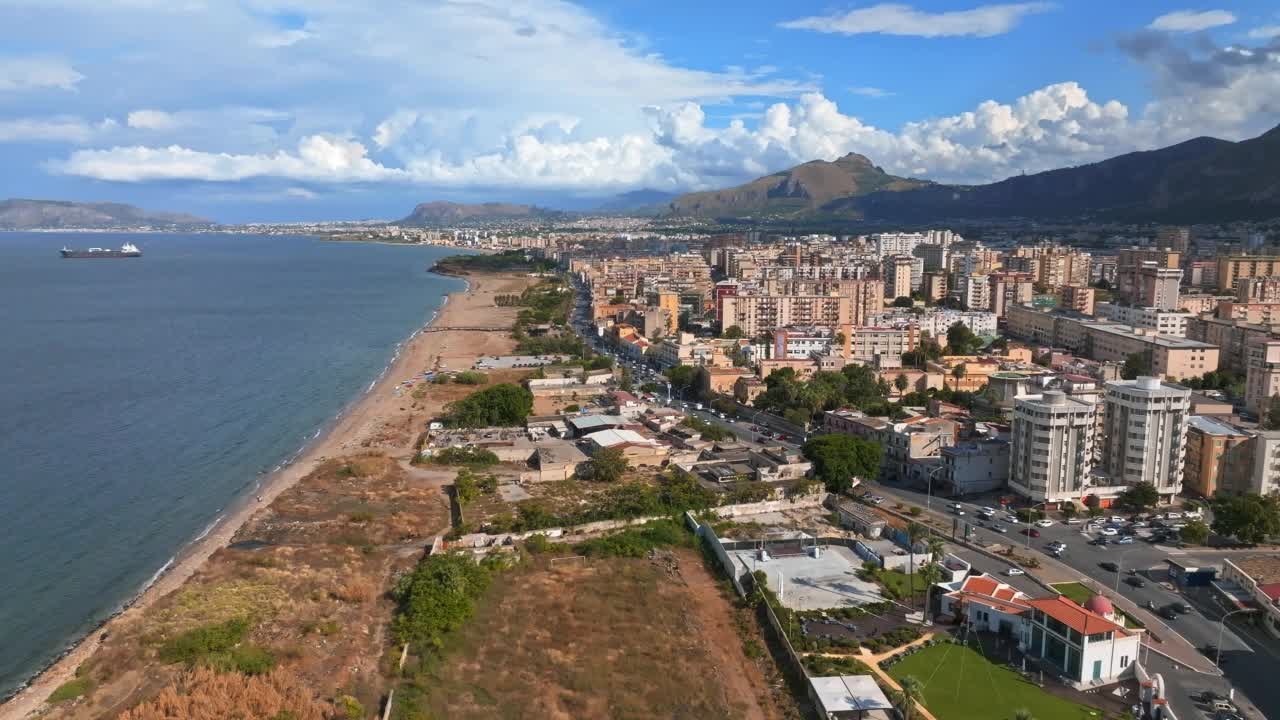 西西里岛巴勒莫镇的空中全景。视频素材