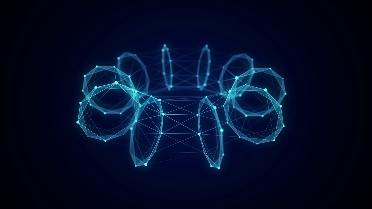 抽象动态线框环面在蓝色背景。科学数据的流动。未来的数字技术。3 d渲染。视频素材