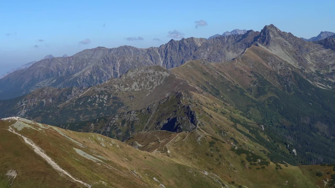 波兰的塔特拉山脉，以蓝天为背景视频素材