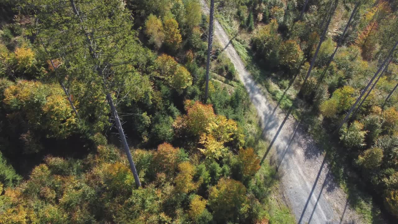 航拍的Beskidy山脉，波兰被森林和道路覆盖视频素材