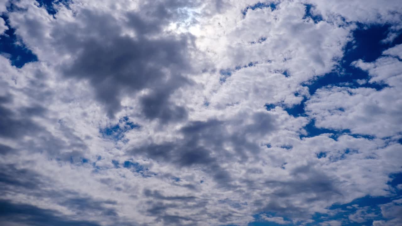 蓝天下积云在太阳下移动的时间流逝，云空间视频素材