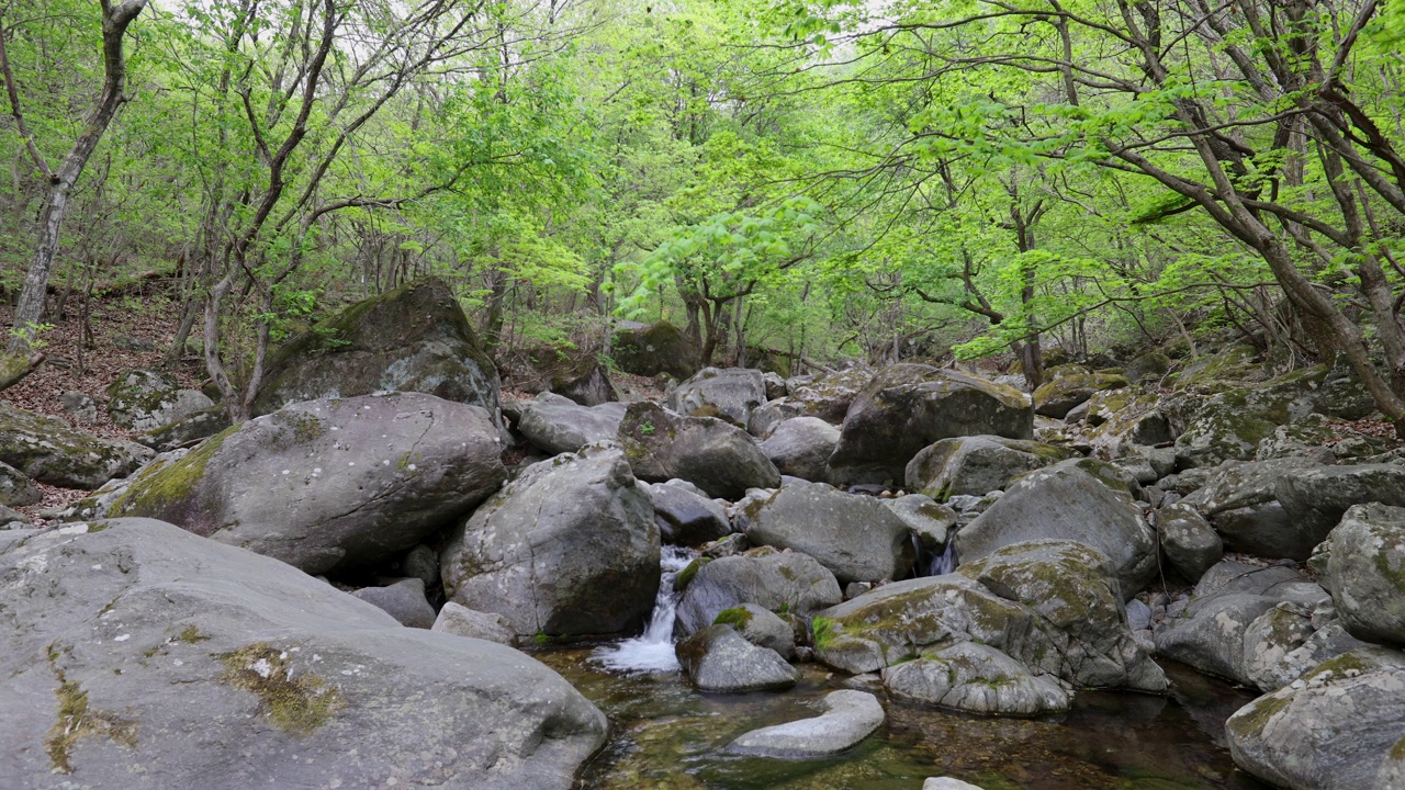 自然风光-山，岩石，树，山谷和水/韩国京畿道视频素材