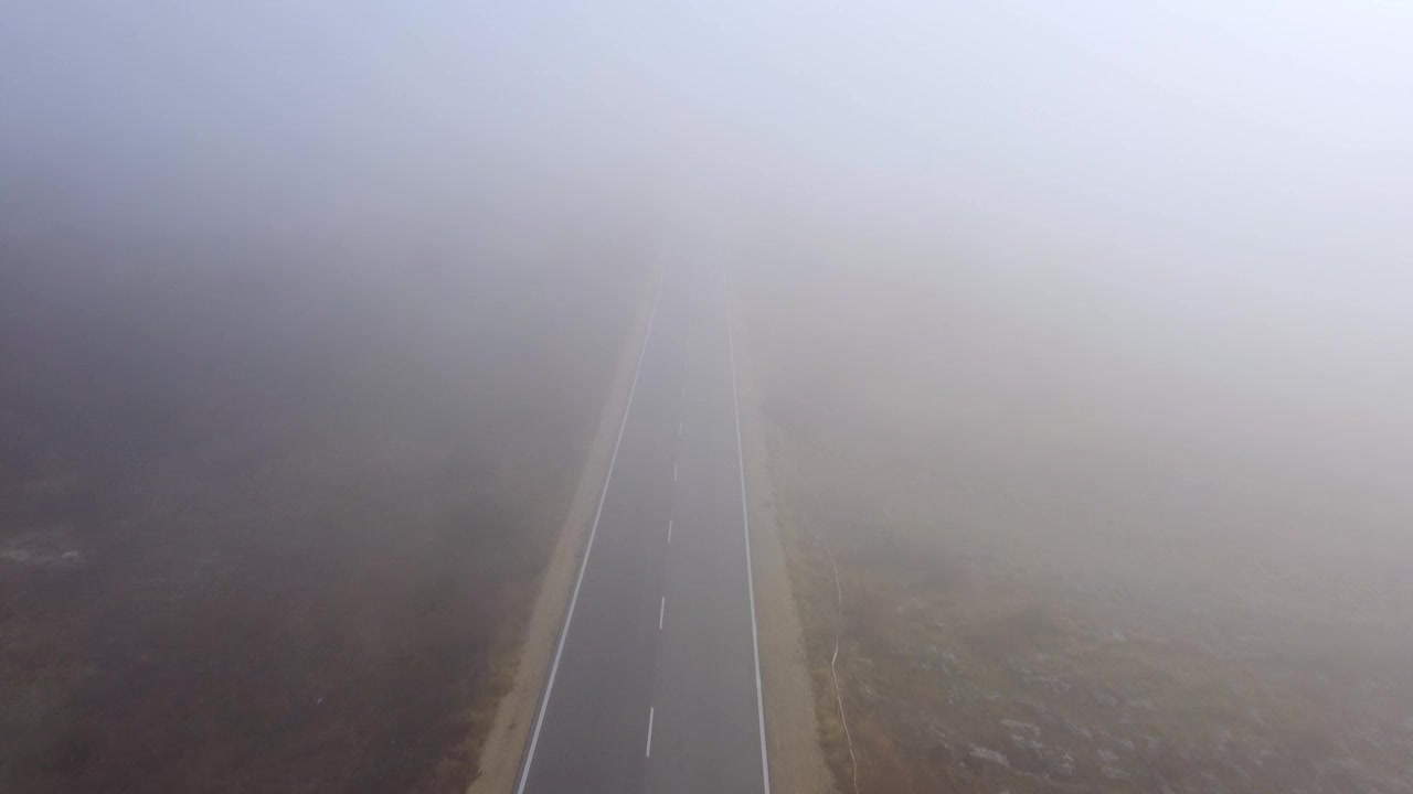 柏油路高速公路在秋雾森林鸟瞰图视频素材