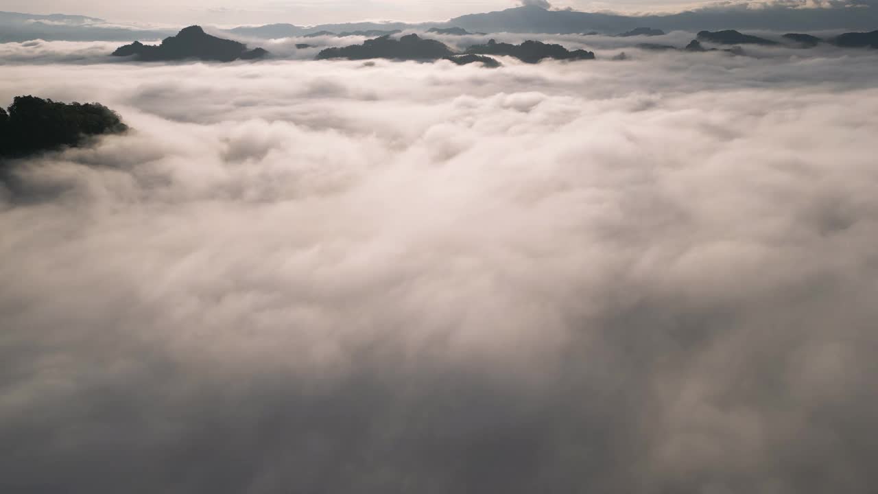 鸟瞰山上的晨雾视频素材