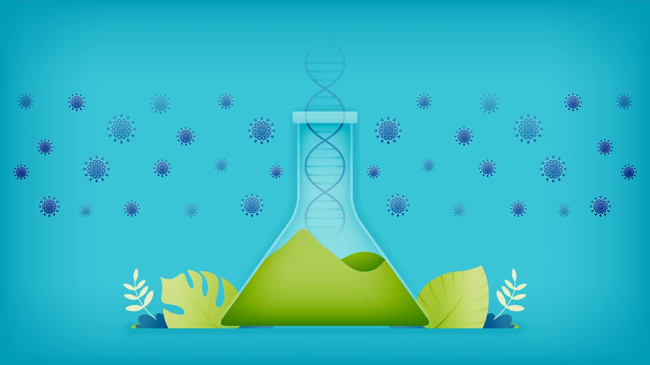 用于化学研究和制药实验室研究的动画视频，以寻找covid - 19的药物和疫苗。用于商业、网络、广告等需求的动画视频下载