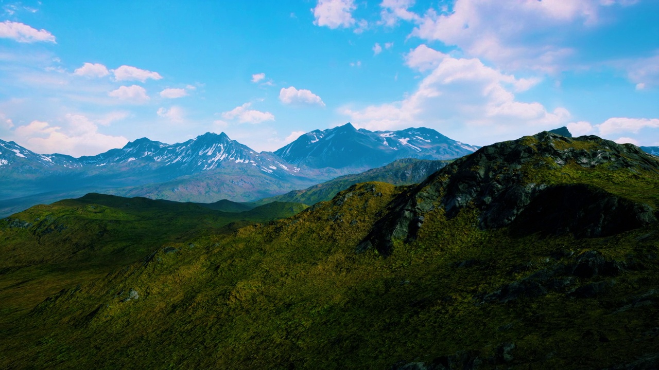 山峡绿油油的草地被阳光照亮视频素材