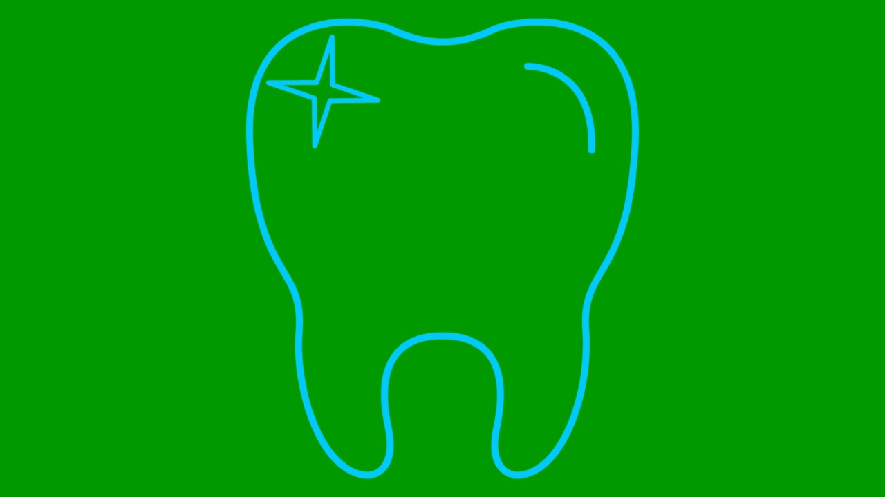 动画的牙齿符号是逐渐绘制的。线性蓝色图标水晶清晰的牙齿。牙科的概念。毛圈的视频。矢量插图孤立在绿色背景上。视频素材