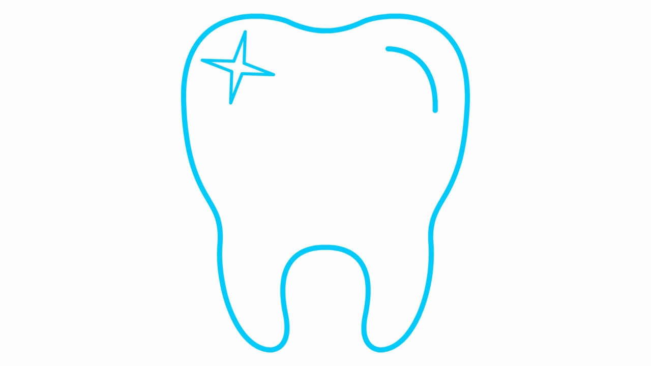 动画的牙齿符号是逐渐绘制的。线性蓝色图标水晶清晰的牙齿。牙科的概念。毛圈的视频。矢量插图孤立在白色背景上。视频素材
