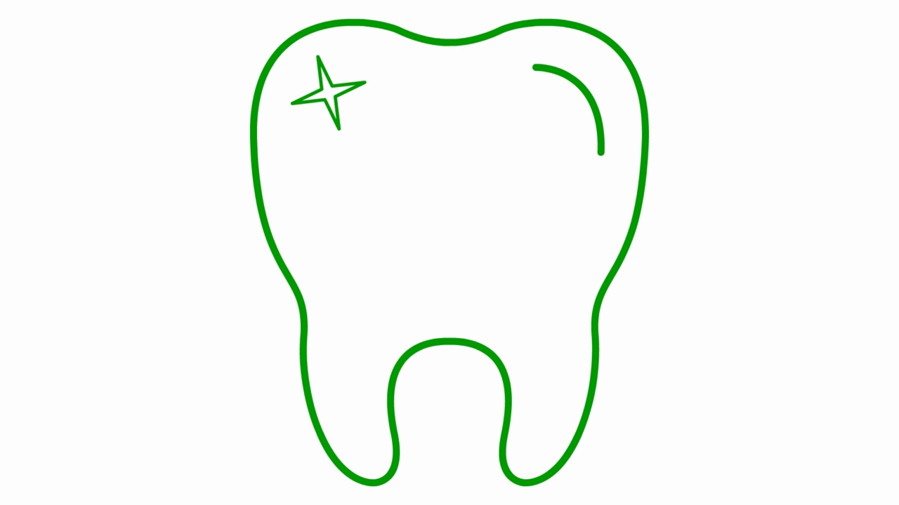 动画的牙齿符号是逐渐绘制的。线性绿色图标水晶清晰的牙齿。牙科的概念。毛圈的视频。矢量插图孤立在白色背景上。视频素材