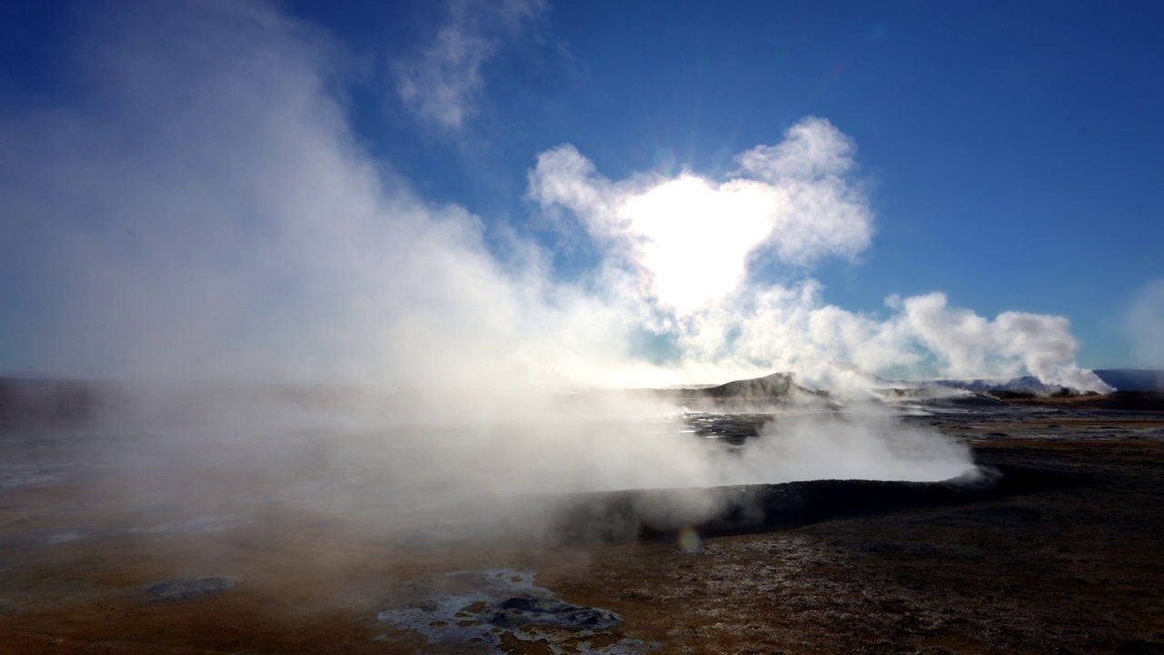 Namafjall Hverir地热区的火山口和蒸汽喷口视频素材